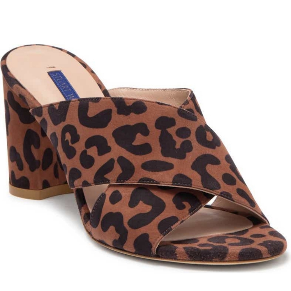Stuart Weitzman galene crisscross slide sandal in leopard print